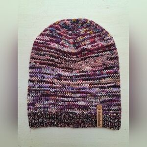 Hand Knit Beanie Hat Stocking Cap Soft Premium Merino Wool Multicolor Purple